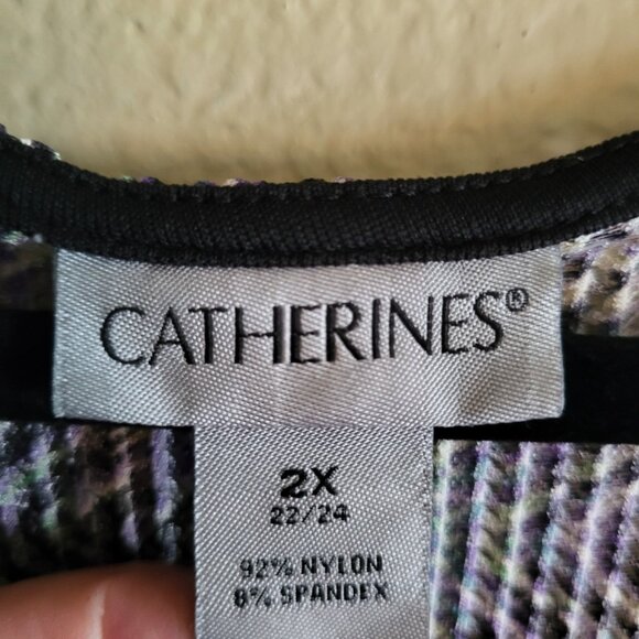 Catherine's Cardigan Women's Plus Size 2X Purple Green Open Knit Stretchy Office - Picture 9 of 9